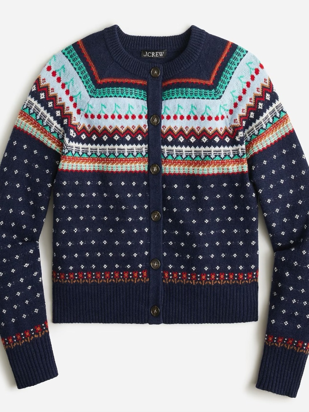 J Crew Cherry Fair Isle cardigan sweater